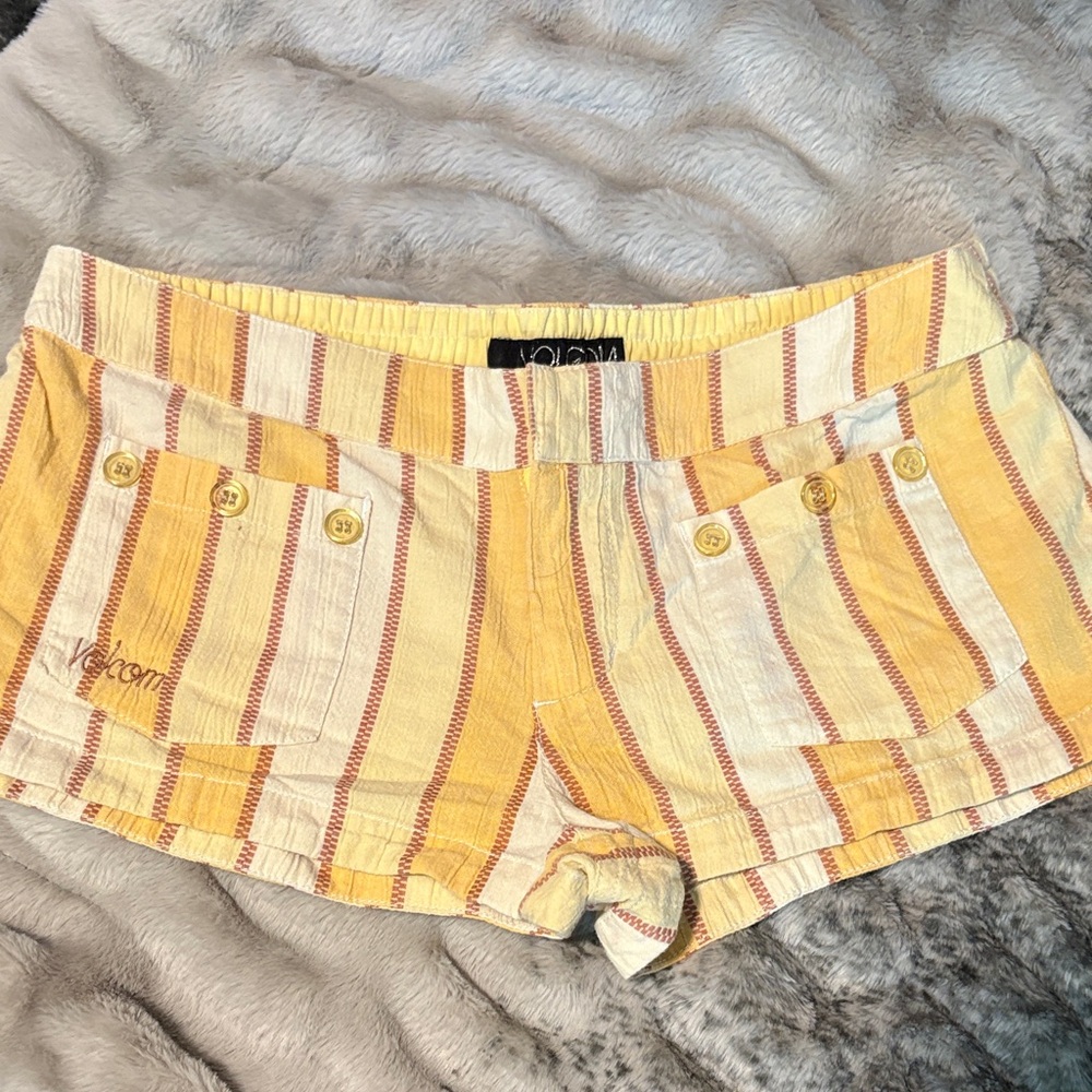 Volcom Yellow and Cream Striped Women's Shorts
